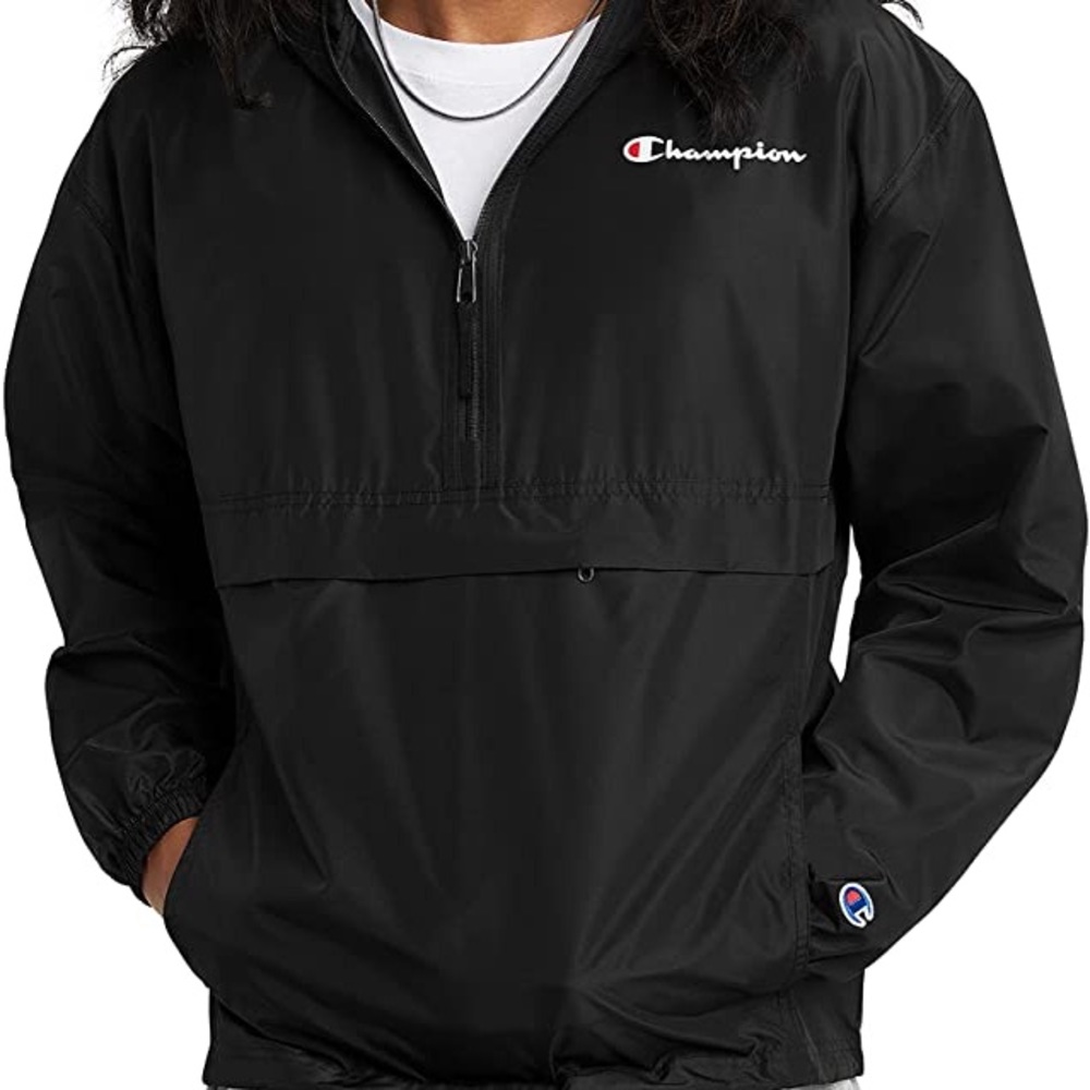 Champion Black Lightweight Half-Zip Windbreaker with Pocket (Size Small)
